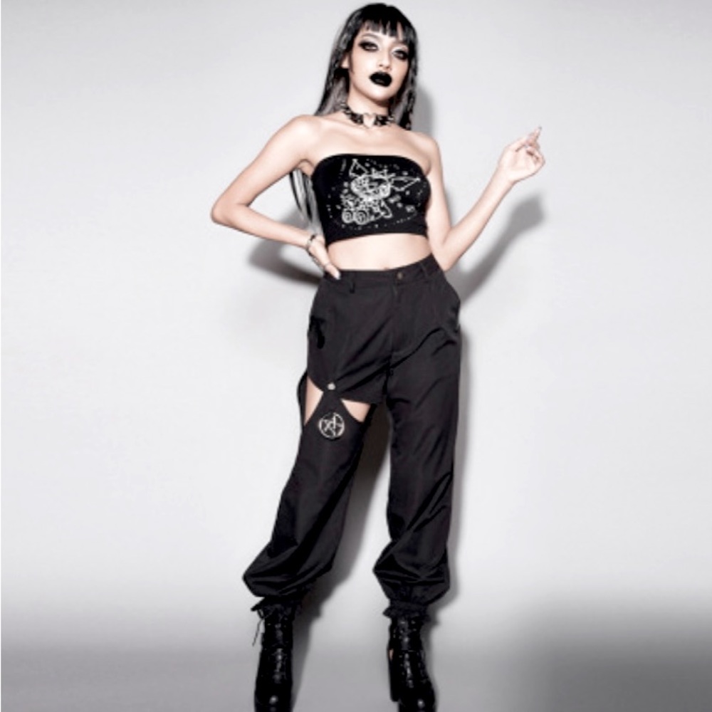 Gothic Cargo Streetwear Black Pants
